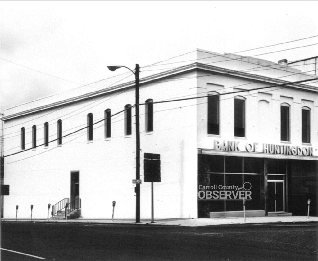 Historic Bank of Huntingdon photo before 1982 remodel of Johnson Building on Court Square, Carroll County TN.