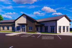 AI-generated rendering of Carroll County 911 office concept in Huntingdon, Tennessee, based on building plans; not final design or colors.