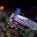 Overturned 1966 Chevy C15 pickup truck after DUI crash on Rimmer Road in Carroll County, TN, August 15, 2025.
