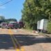 Emergency responders, including fire trucks, ambulances, and sheriff’s deputies, work the scene of a deadly crash on U.S. Highway 70 in Carroll County, Tennessee. The accident involved a pickup truck and two semis hauling aluminum ingots. Photo by Jesse Joseph/Carroll County Observer.