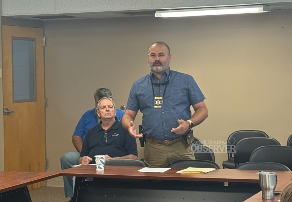 Chief Deputy Joel Pate explains to the Carroll County Finance Ways and Means Committee on August 28, 2025, that the county jail is close to losing hot water due to a failing boiler system. Photo by Jesse Joseph/Carroll County Observer