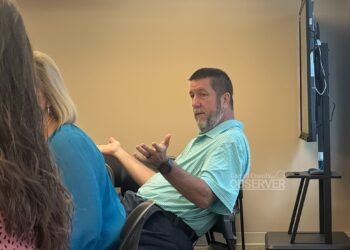Commissioner John Austin speaks during the Carroll County Finance Ways and Means Committee meeting on August 28, 2025, criticizing a request for early overtime funding under the Tennessee Highway Safety Office grant. Photo by Jesse Joseph/Carroll County Observer