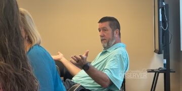 Commissioner John Austin speaks during the Carroll County Finance Ways and Means Committee meeting on August 28, 2025, criticizing a request for early overtime funding under the Tennessee Highway Safety Office grant. Photo by Jesse Joseph/Carroll County Observer