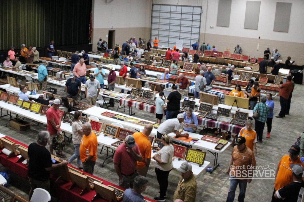 Wide view of the main floor at the Jimmy French Memorial Artifact Show with hundreds of visitors and more than 100 tables of artifacts. Photo by Jesse Joseph/Carroll County Observer.