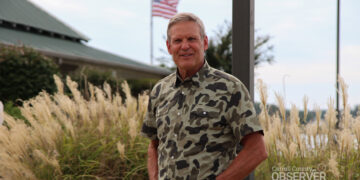 Tennessee Governor Bill Lee speaks at his visit to the 1,000 Acre Lake Wednesday, September 3. Photo by Jesse Joseph/ Carroll County Observer