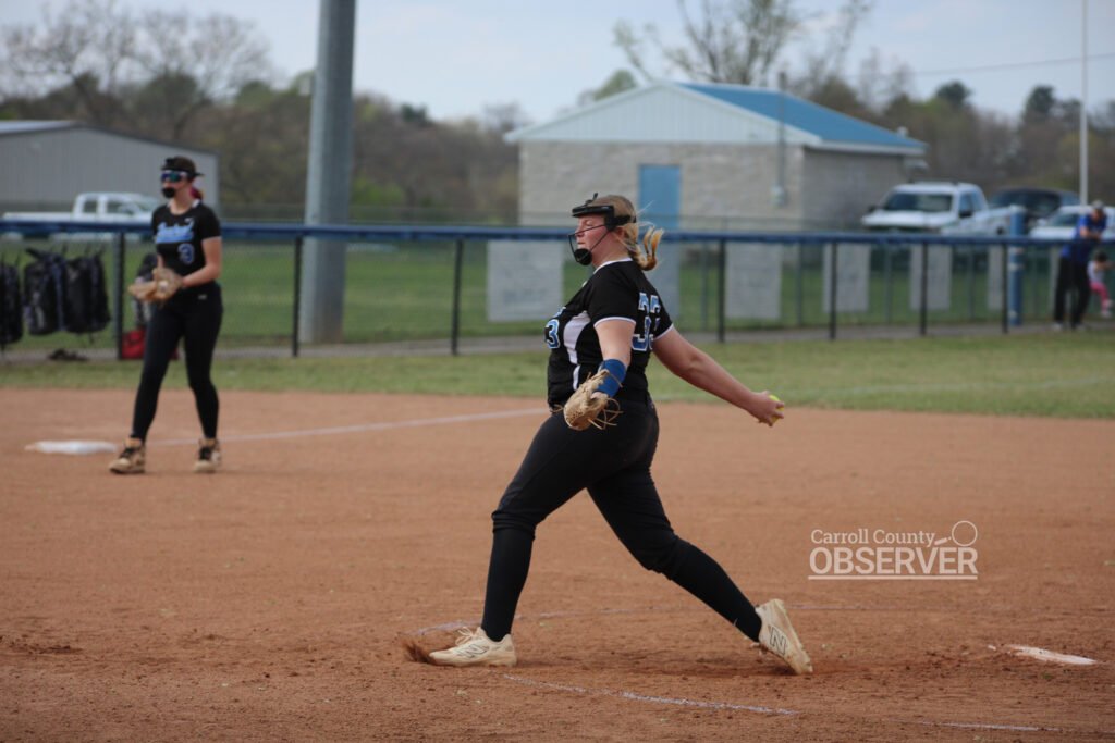 Central Lady Tigers pitcher Kyleigh Baker delivering a pitch against McKenzie