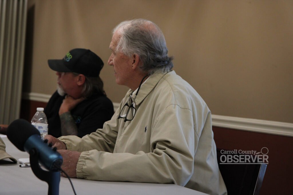 Alderman Randy Long seated at a table during a special-called board meeting in Atwood, Tennessee.