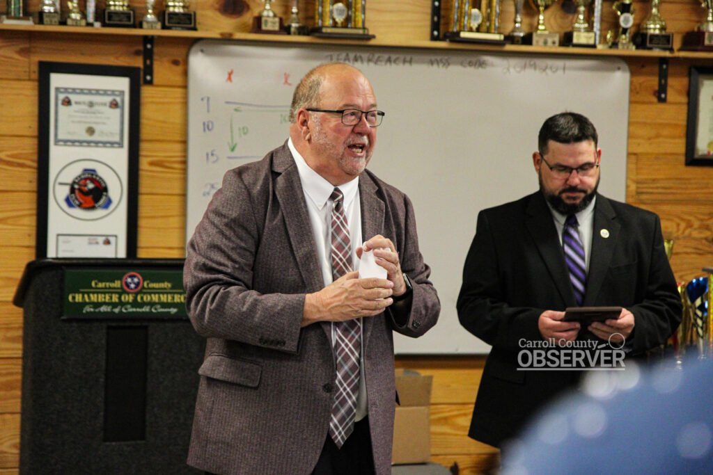 Carroll County Chamber of Commerce President Brad Hurley speaking at the Carroll County Shooting Sports Park.