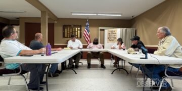 Members of the Atwood Board of Mayor and Aldermen seated at tables during a special-called meeting at Atwood City Hall.
