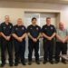 Huntingdon Fire Chief John Fordon, firefighters Tim Walton, Brad Hampton, Brett Hampton, Noah Maxwell, Brian McDowell, and Mayor Chad Edwards pose together after the firefighter swearing-in ceremony.